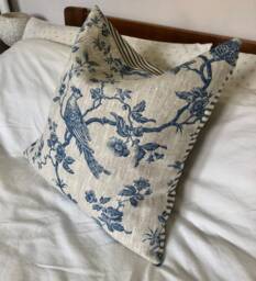 French Vintage - Linen Bedding Blue Toile De Jouy Cushion Cover Blue Ticking Decor - thumbnail 1