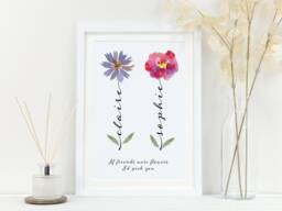 Personalised Friendship Flower Print - Custom Wall Art Gift For Best Friends Or Sister Birthday, Thank You, Christmas Keepsake Va019 - thumbnail 1