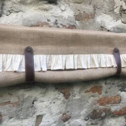 Burlap Custom Curtains Kitchen Valance Faux Leather Tie Up Country Curtain Rustic Farmhouse Window Treatment Primitive Bohemian Jute - thumbnail 3