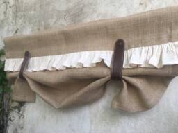 Burlap Custom Curtains Kitchen Valance Faux Leather Tie Up Country Curtain Rustic Farmhouse Window Treatment Primitive Bohemian Jute