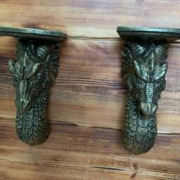 stone Garden Gold Detailed Dragon Sconce Candle Shelf Wall Hanging X2 Ornament - thumbnail 4