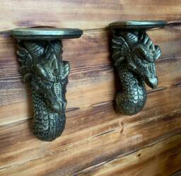 stone Garden Gold Detailed Dragon Sconce Candle Shelf Wall Hanging X2 Ornament