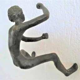 Last Copy/ Boy Bronze Hanging On Nylon Cord/ Boy Climbing Against The Wall Holding 2 Hands/ Black Patin/ Part Of Billies Family/ 6.7 - thumbnail 2