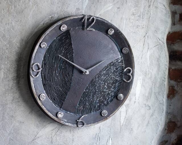Round Metal Industrial Wall Clock, Made By The Steel Style Things, 6Th Anniversary Gift - image 1