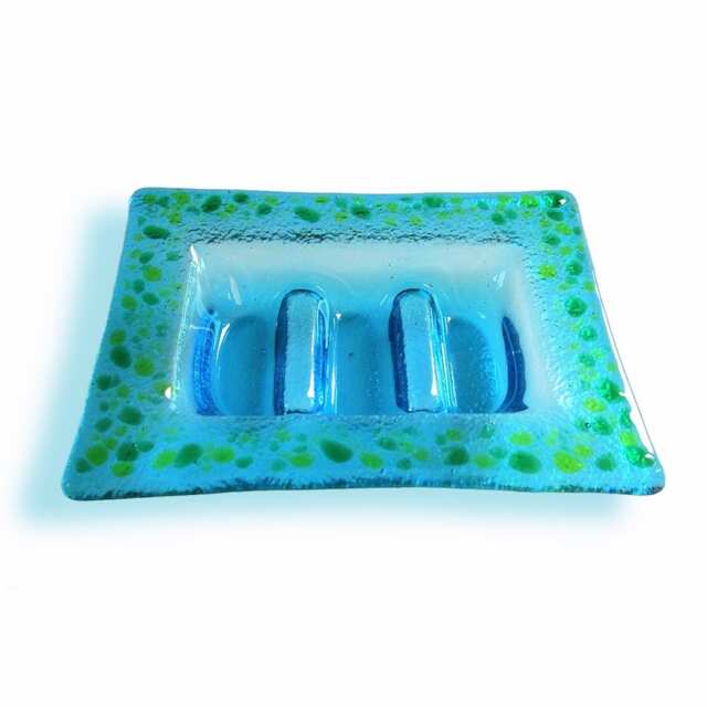 Light Blue & Green Murano Glass Soap Dish - Lapilli Series, Unique Made in Italy Gift, Fused - image 1