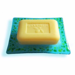 Light Blue & Green Murano Glass Soap Dish - Lapilli Series, Unique Made in Italy Gift, Fused - thumbnail 4