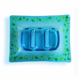 Light Blue & Green Murano Glass Soap Dish - Lapilli Series, Unique Made in Italy Gift, Fused - thumbnail 2
