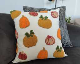 Hand Tufted Pumpkin Pillow Cover Punch Embroidery, Fall Decor - 16 Inc - thumbnail 1