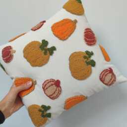 Hand Tufted Pumpkin Pillow Cover Punch Embroidery, Fall Decor - 16 Inc - thumbnail 2