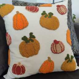 Hand Tufted Pumpkin Pillow Cover Punch Embroidery, Fall Decor - 16 Inc - thumbnail 3
