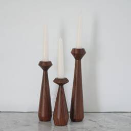 Set Of 3 Handturned Minimalist Wood Candlestick, Walnut Candle Holder, Scandinavian, Hygge Simple, Portabella - thumbnail 2