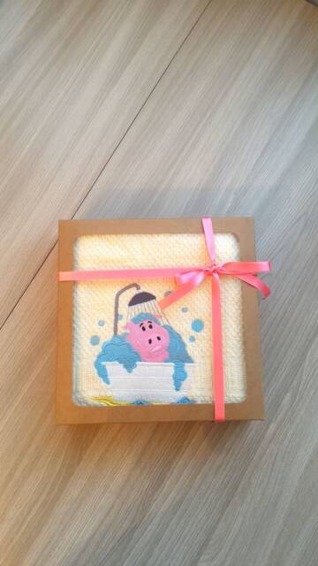 Light Yellow Terry Towel With Embroidery Symbol Of The Year 2019 Pig. Hand Gift For New Year - image 1