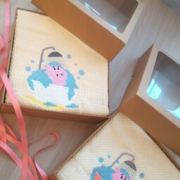 Light Yellow Terry Towel With Embroidery Symbol Of The Year 2019 Pig. Hand Gift For New Year - thumbnail 3