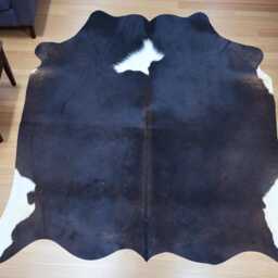 Dark Brown & White Cowhide Rug Hair-On Leather Accent Rug - 39x39 Inches - thumbnail 3