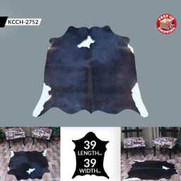Dark Brown & White Cowhide Rug Hair-On Leather Accent Rug - 39x39 Inches - thumbnail 2