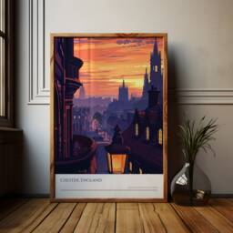 Chester England Sunset Poster Vintage Travel Print - thumbnail 1
