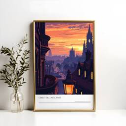 Chester England Sunset Poster Vintage Travel Print - thumbnail 2