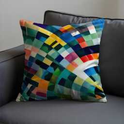 Rainbow Mosaic Cushion Cover, Colorful Watercolor Grid Throw Pillow Modern Abstract Sofa Decor, Arch Pattern Accent - thumbnail 3
