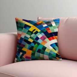 Rainbow Mosaic Cushion Cover, Colorful Watercolor Grid Throw Pillow Modern Abstract Sofa Decor, Arch Pattern Accent - thumbnail 2