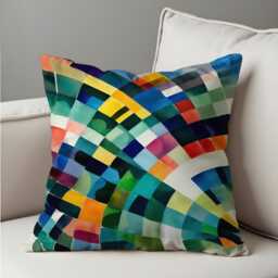 Rainbow Mosaic Cushion Cover, Colorful Watercolor Grid Throw Pillow Modern Abstract Sofa Decor, Arch Pattern Accent - thumbnail 4