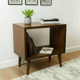Handcrafted Solid Wood Record Player Stand Vinyl Storage Furniture - thumbnail 2