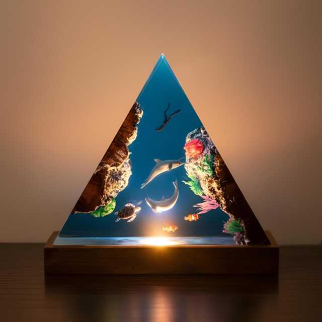 Dolphin Family Resin Night Light Ocean Led Desk Lamp - image 1