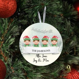 Personalized Elf Family Christmas Bauble Custom Names, Mdf Wood - thumbnail 2