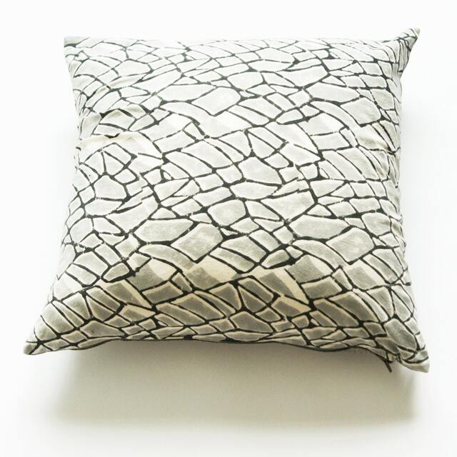 Grey Branch Pattern Square Pillow Sham-Hand Block Printed - 20 X Cotton Throw Cover - image 1