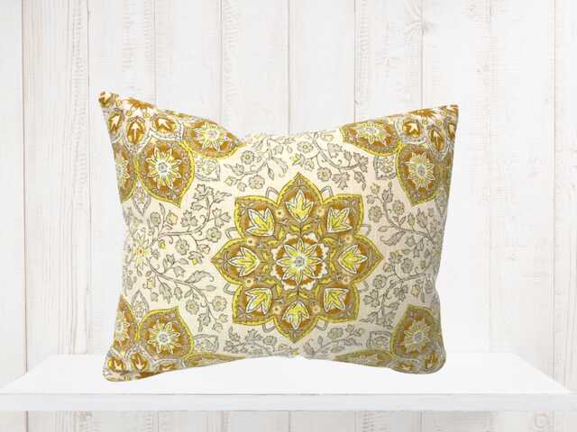 Medallion Lumbar Pillow Cover - Gold Soleil Motif, Farmhouse Decor - image 1