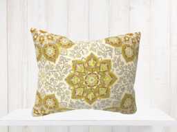Medallion Lumbar Pillow Cover - Gold Soleil Motif, Farmhouse Decor - thumbnail 1