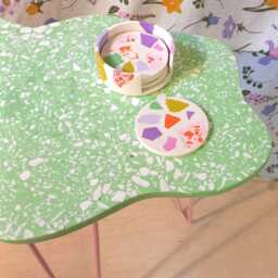Cloud Coffee Table, Side, Balcony, Terrazzo On Metal Legs, Light Green - thumbnail 2