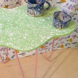 Cloud Coffee Table, Side, Balcony, Terrazzo On Metal Legs, Light Green - thumbnail 4