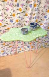 Cloud Coffee Table, Side, Balcony, Terrazzo On Metal Legs, Light Green