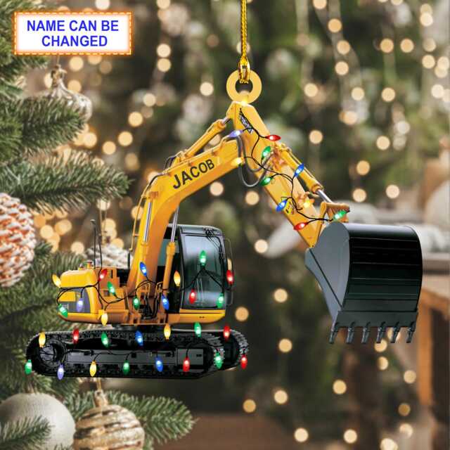 Custom Name Excavator Led Light V1 Christmas Ornament Vehicle, Tree Hanging Decor, Flat 2D Acrylic/Wooden - image 1