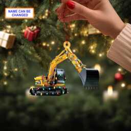 Custom Name Excavator Led Light V1 Christmas Ornament Vehicle, Tree Hanging Decor, Flat 2D Acrylic/Wooden - thumbnail 3