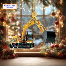 Custom Name Excavator Led Light V1 Christmas Ornament Vehicle, Tree Hanging Decor, Flat 2D Acrylic/Wooden - thumbnail 2