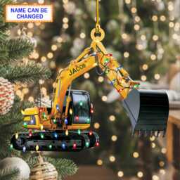 Custom Name Excavator Led Light V1 Christmas Ornament Vehicle, Tree Hanging Decor, Flat 2D Acrylic/Wooden - thumbnail 1