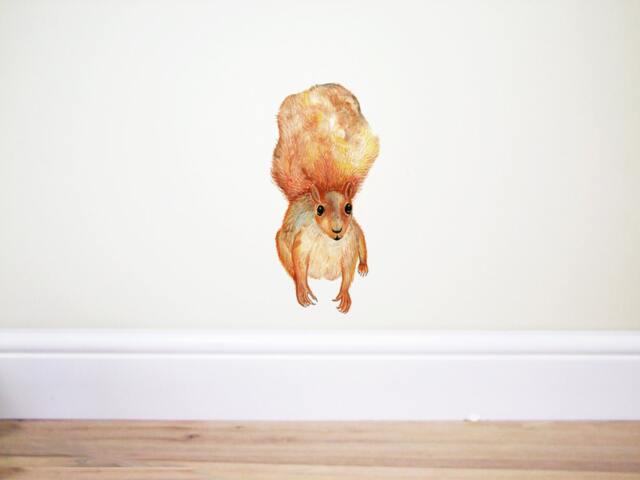 Squirrel Wall Decal, Squirrel Sticker, Woodland Decal, Squirrel Wall Art, Tree Decal, Animal Decal, Forest Animals, Squirrel Decor - image 1