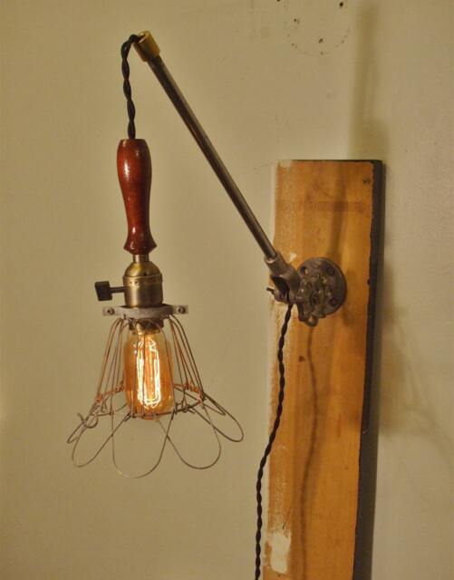 Vintage Industrial Cage Light Sconce - Machine Age Minimalist Pendant Trouble Lamp with Mounting Arm - image 1