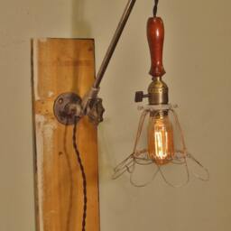 Vintage Industrial Cage Light Sconce - Machine Age Minimalist Pendant Trouble Lamp with Mounting Arm - thumbnail 2