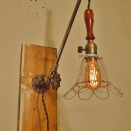 Vintage Industrial Cage Light Sconce - Machine Age Minimalist Pendant Trouble Lamp with Mounting Arm - thumbnail 3