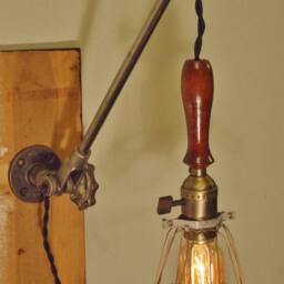 Vintage Industrial Cage Light Sconce - Machine Age Minimalist Pendant Trouble Lamp with Mounting Arm - thumbnail 4