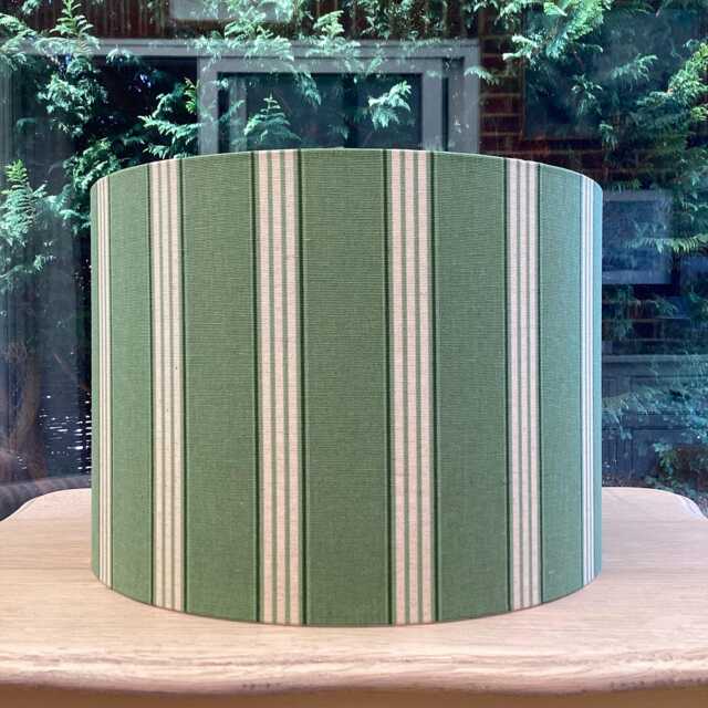 Green Stripe Linen Lampshade, Neutral Nursery Decor - image 1