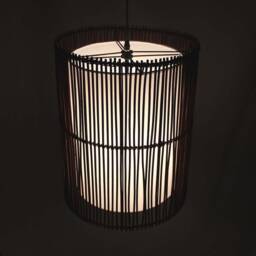 Rattan Cylindrical Pendant Light - Brown & White Parchment Shade - thumbnail 3