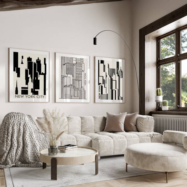 New York Art Prints, Home Decor, Living Room Prints, Modern Art, Beige Wall Set Of 3 , A5 - A1 Printing, Fast Delivery - image 1