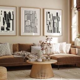 New York Art Prints, Home Decor, Living Room Prints, Modern Art, Beige Wall Set Of 3 , A5 - A1 Printing, Fast Delivery - thumbnail 2
