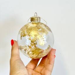 Handprint Globe Christmas Ornament Gold Glass Ball - 3.25 Inch - thumbnail 3