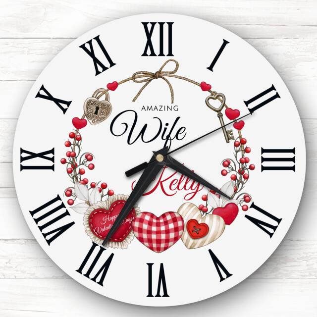 Grey Wife Love Lock Anniversary Valentine's Day Gift Personalised Clock - image 1