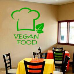 Vegan Restaurant Wall Decal Chef Hat & Leaf Sticker 1853 - thumbnail 1