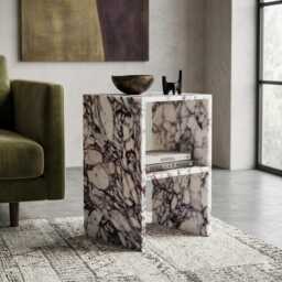 Calacatta Viola Genuine Marble Side Table - Open Shelf Nightstand - thumbnail 1